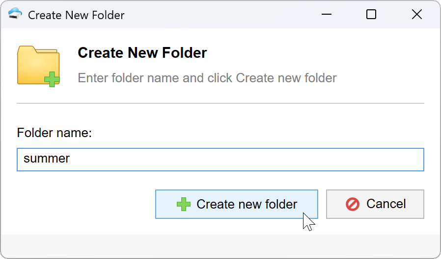 Create New Folder dialog in TntDrive