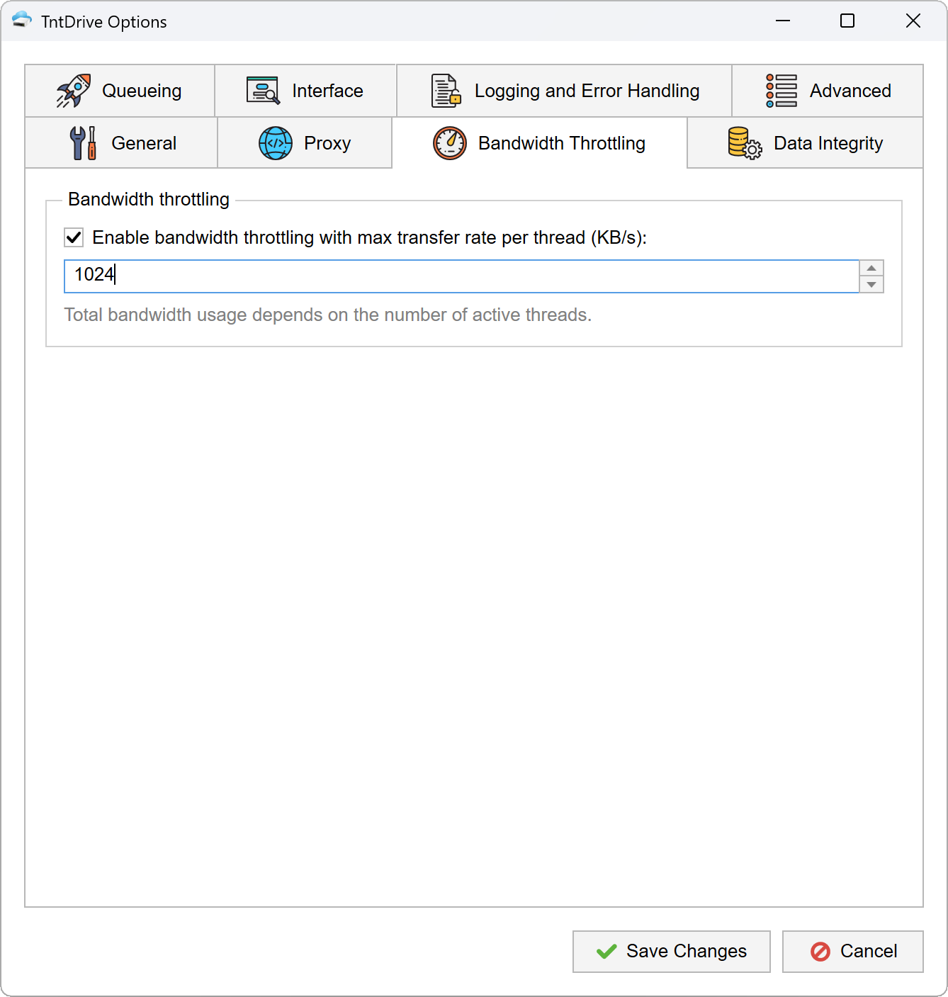 TntDrive Bandwidth Throttling Options