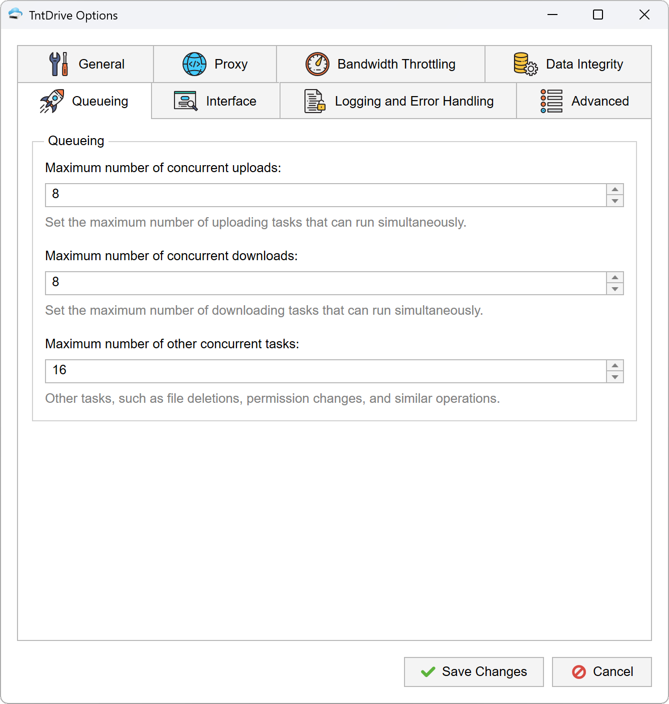 TntDrive Queueing Options