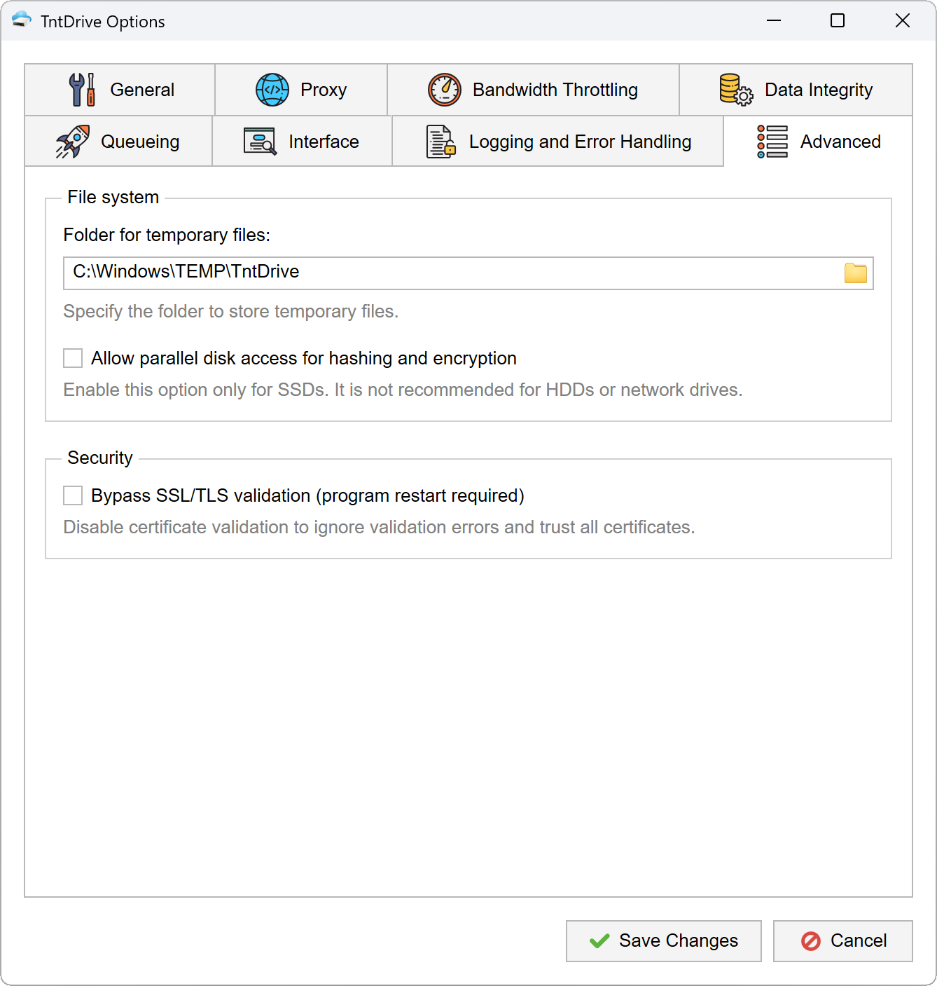 TntDrive Advanced Options